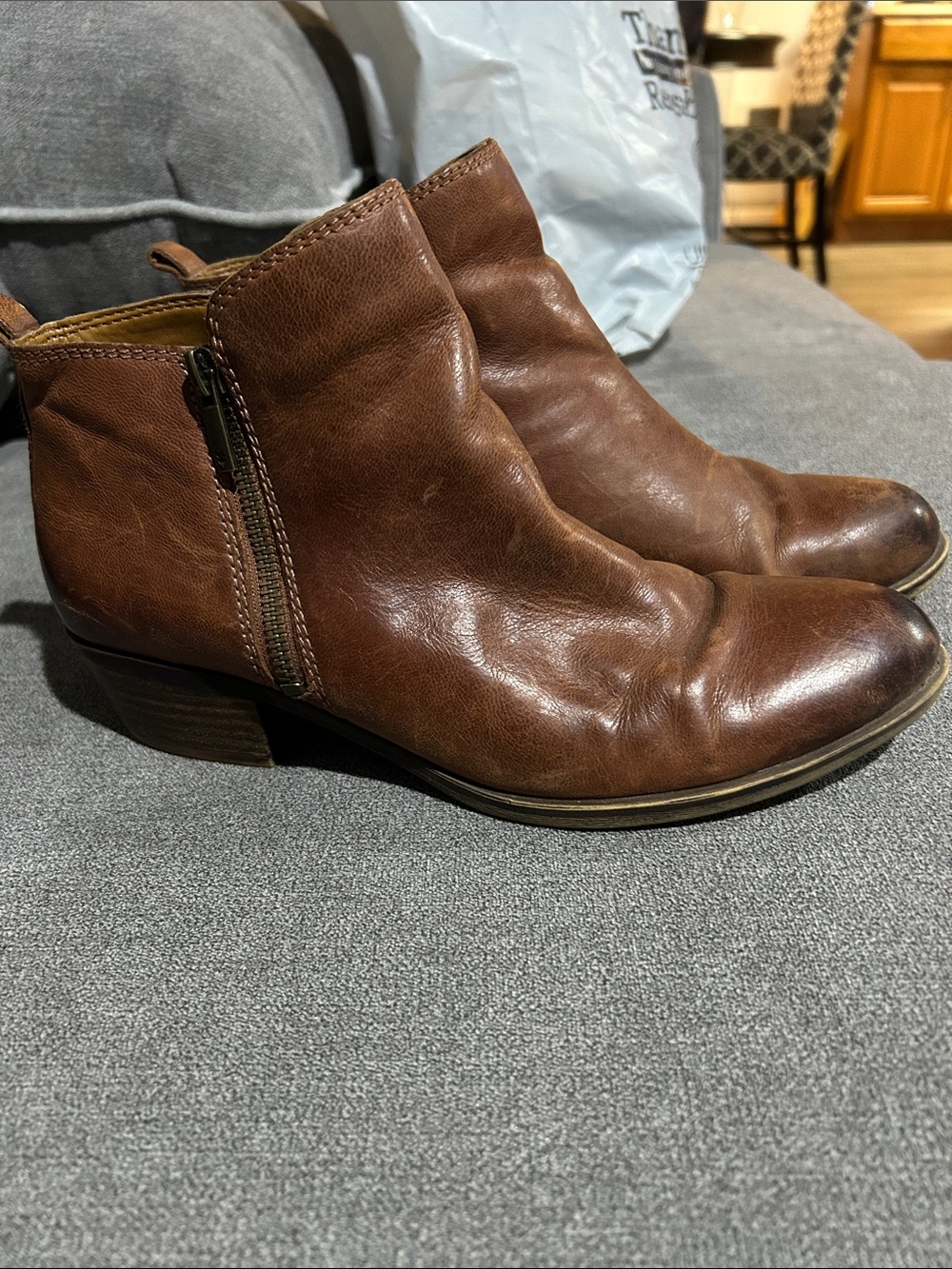 Lucky Brand Women's Brown Leather Ankle Boots with Side Zip